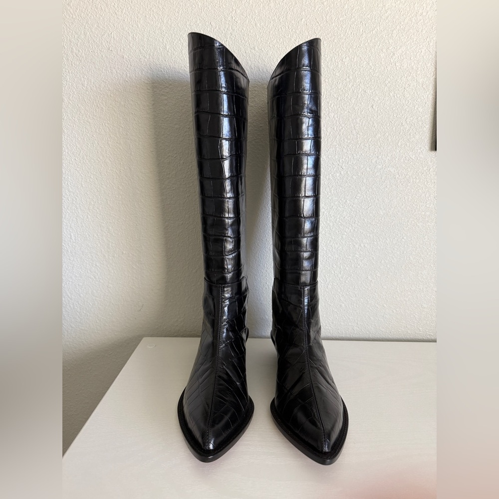 NWT Tibi Black Croc-Embossed Dean Boots